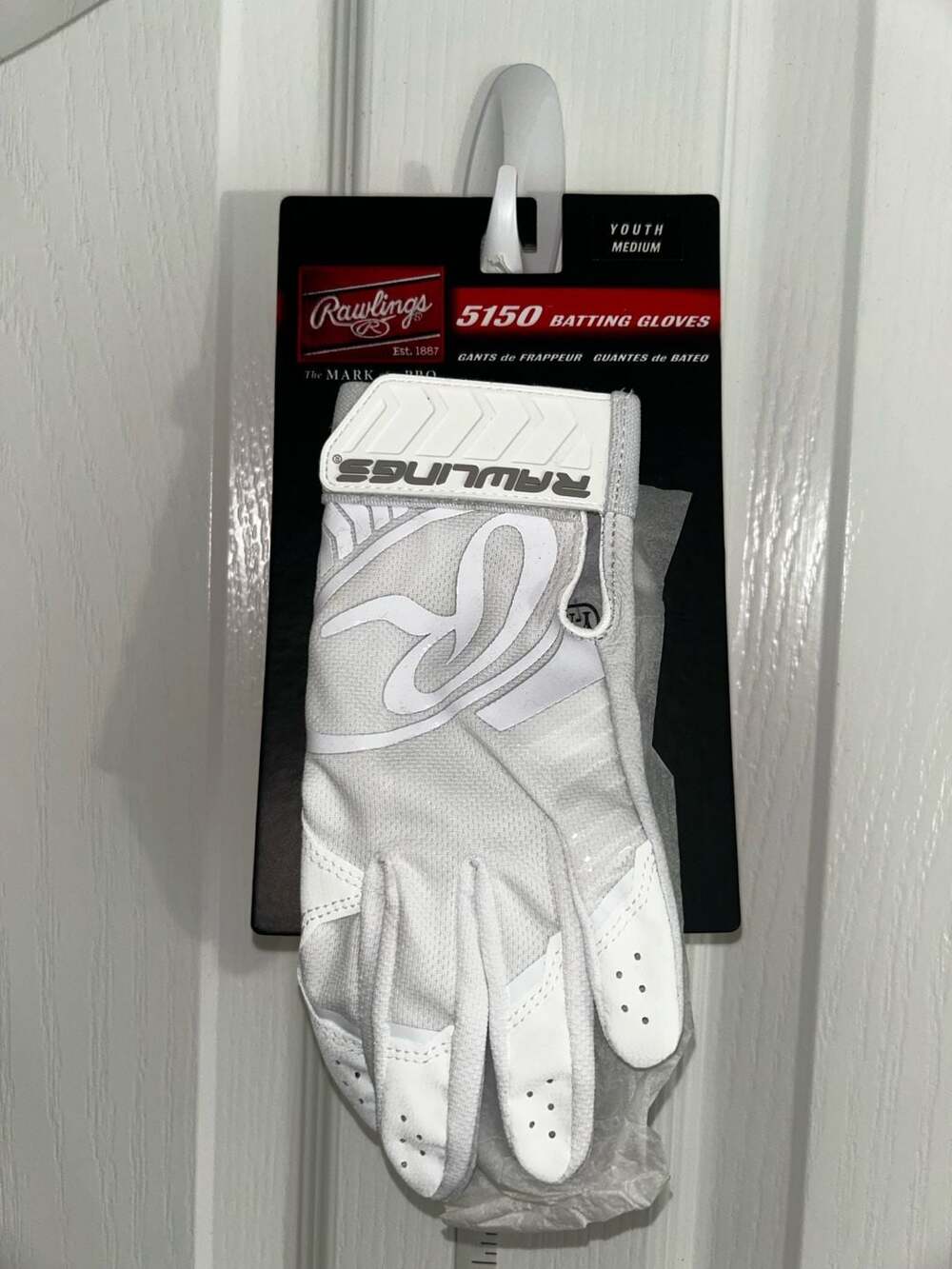 Rawlings 5150 Youth Medium Batting Gloves White